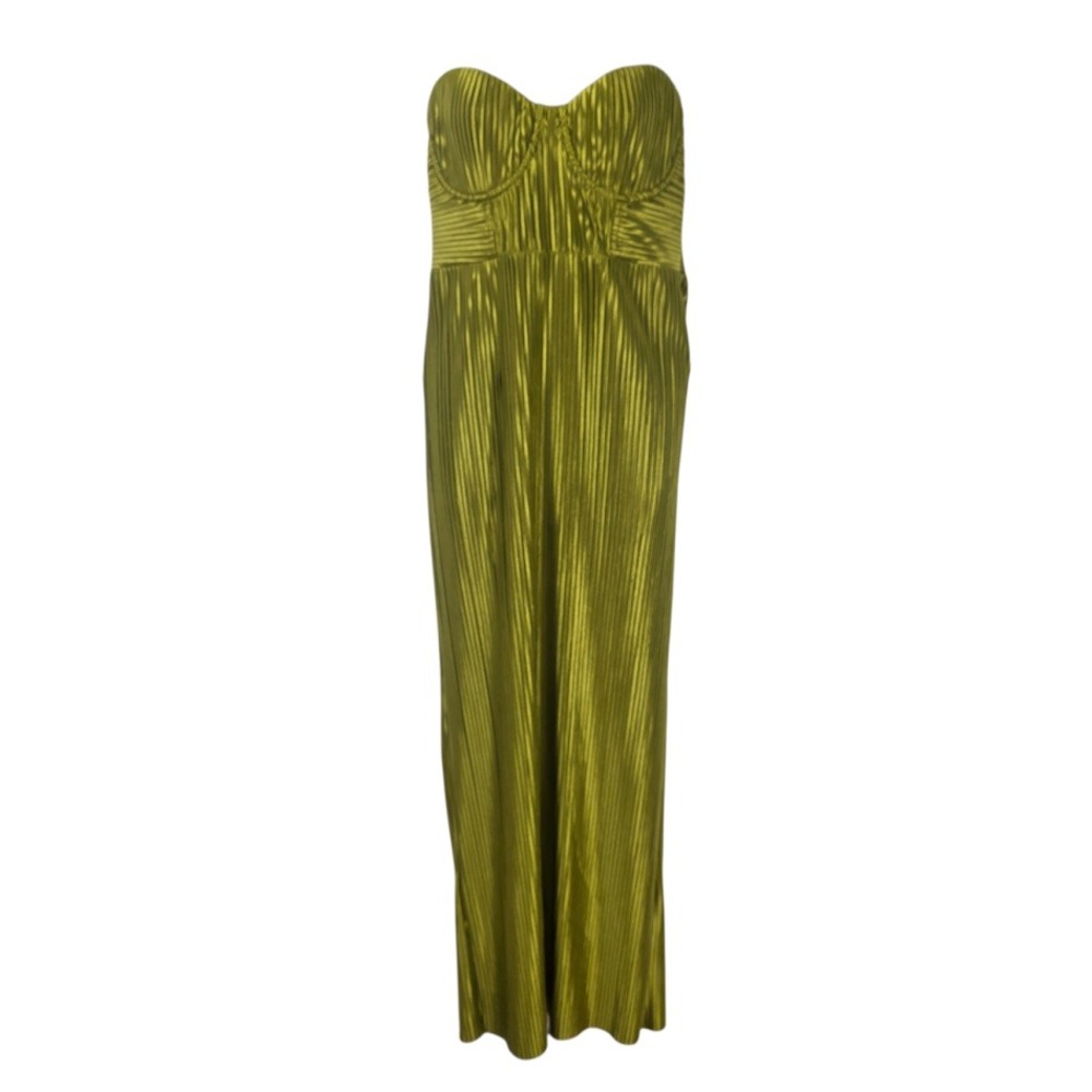 Fortunate One Maxi Dress Womens L Green Pleated Strapless Bustier NWT Party